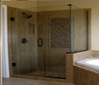 90 Degree Frameless Shower Stall with Tub on Side