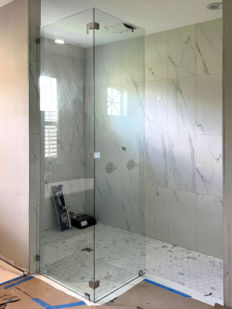 2 Fameless Shower Panels – 106′ Tall At 90°