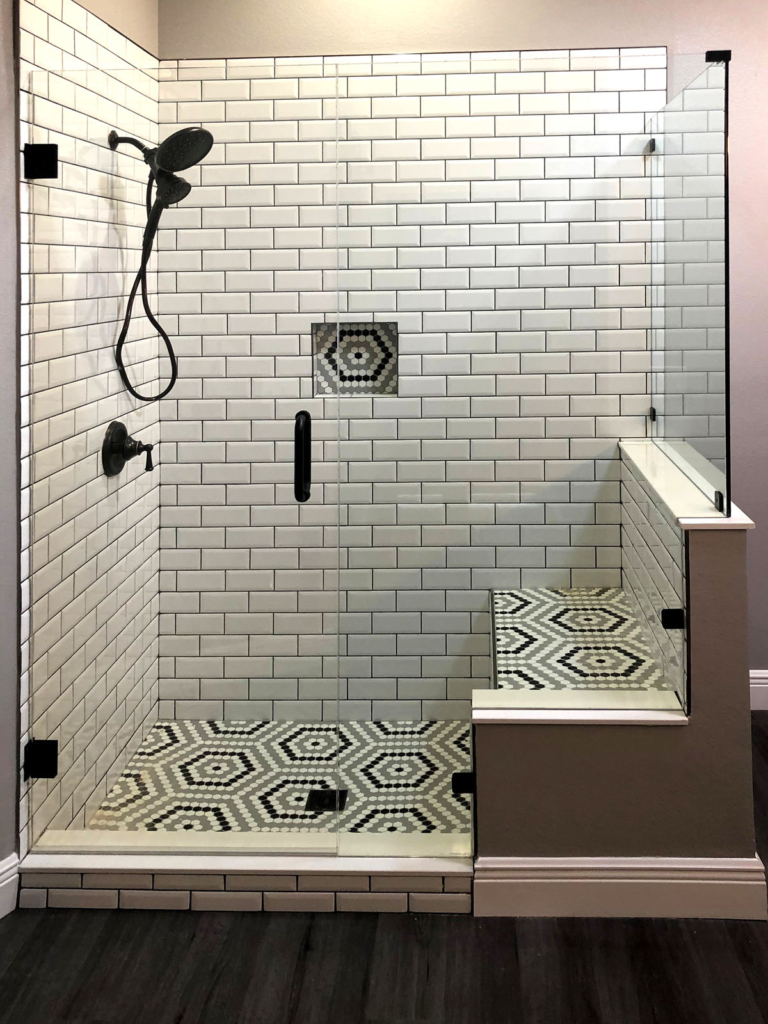 90° Frameless Shower with Stair Step Notch